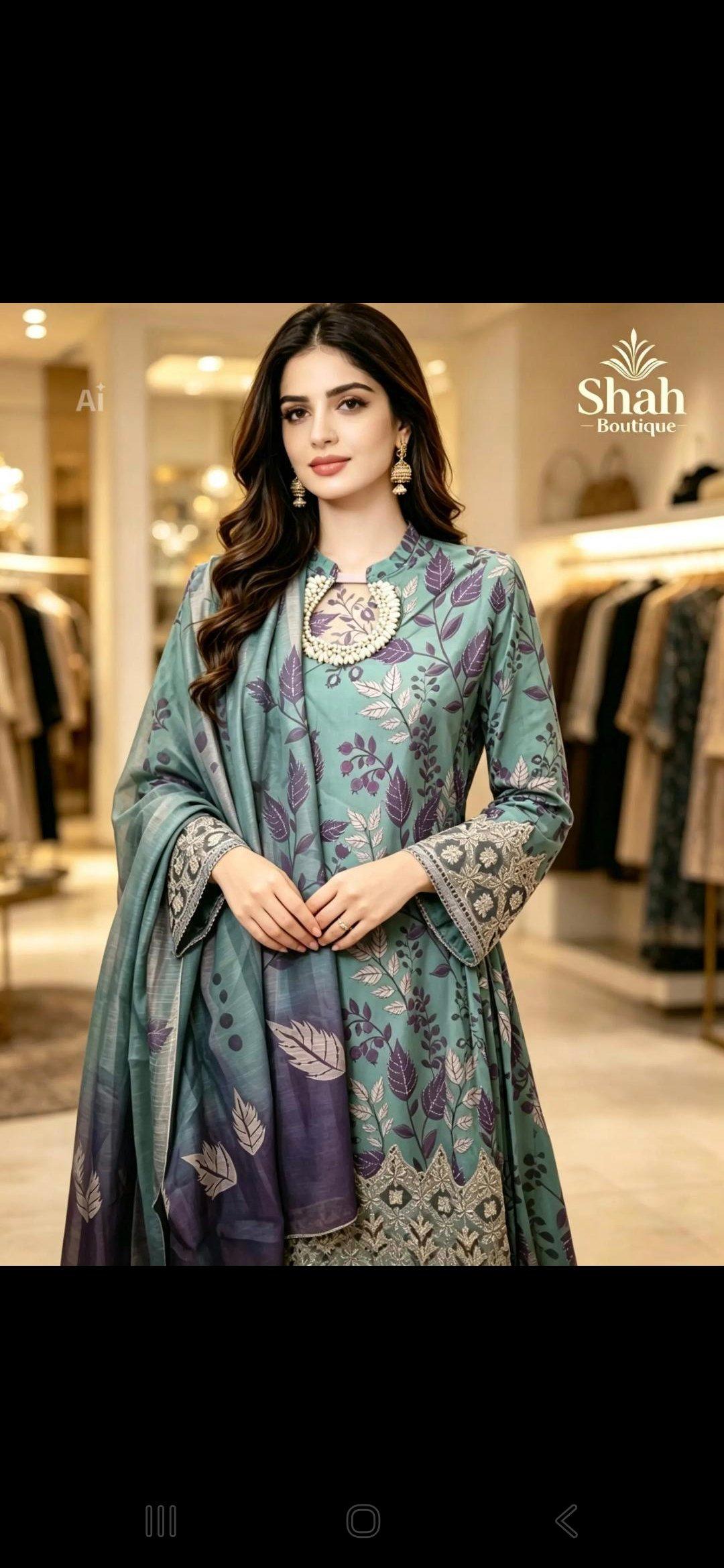 Printed embroidered suit lawn cotton fabric