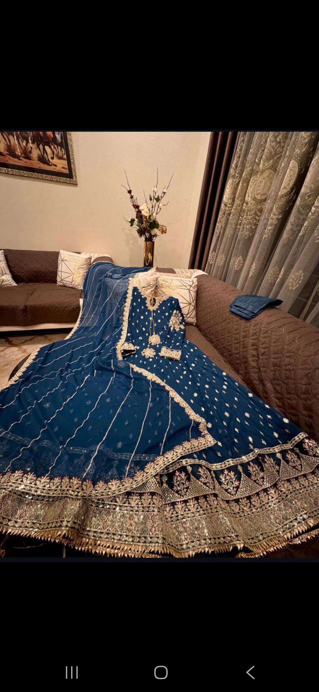 Royal Blue Embroidered Long Maxi