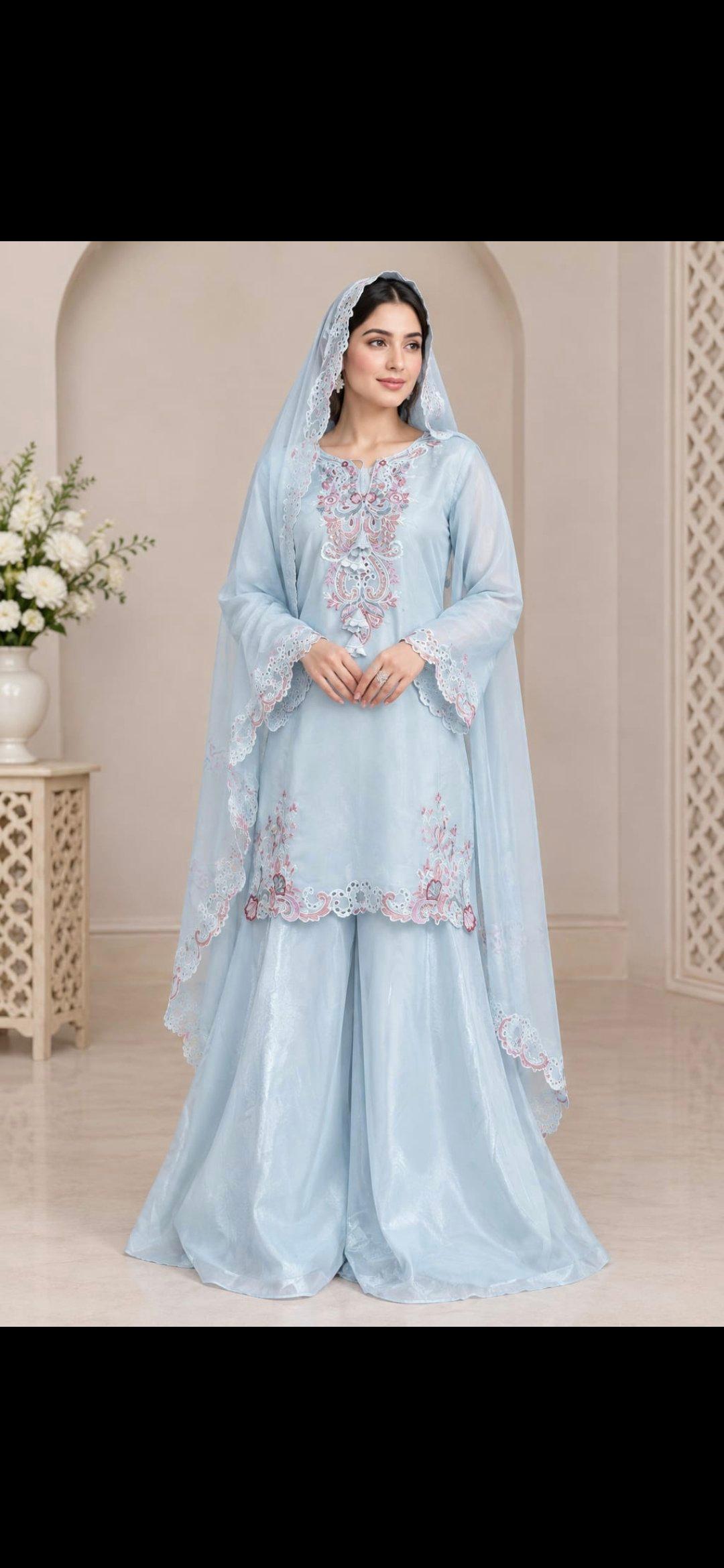 Luxury Silk Full Embroidered Suit with Embroidered Dupatta