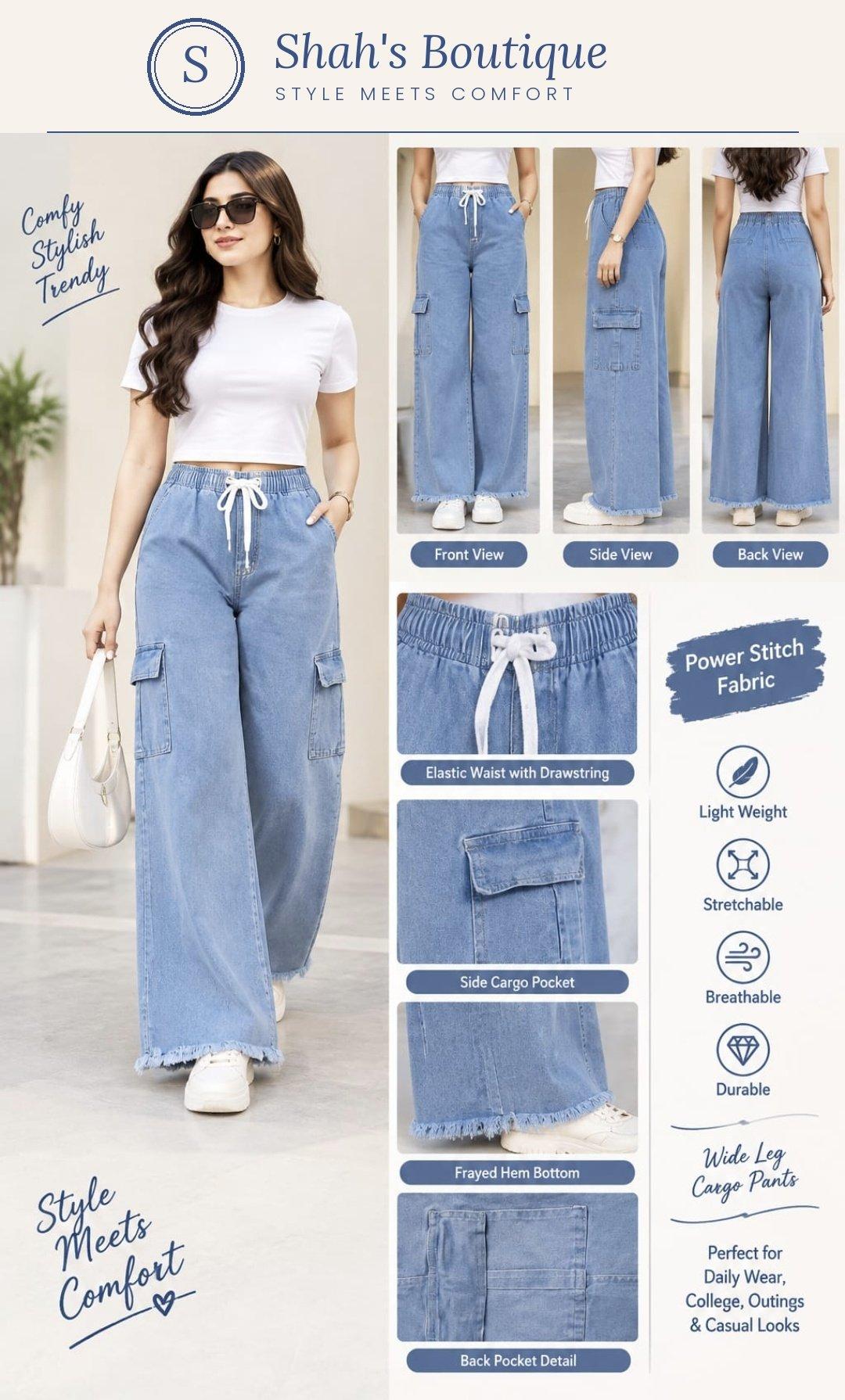 Wide Leg Cargo Denim Pants